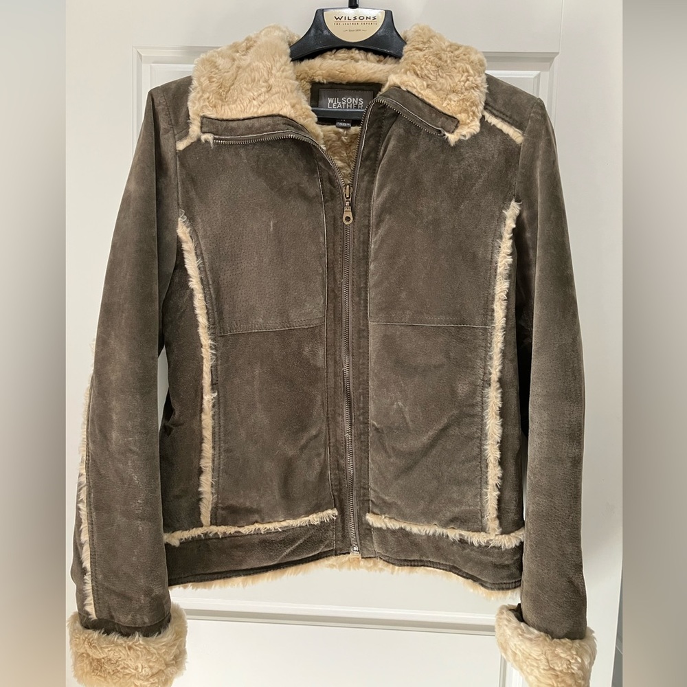 Wilson’s Leather Green Leather Jacket with Faux Fur Trim